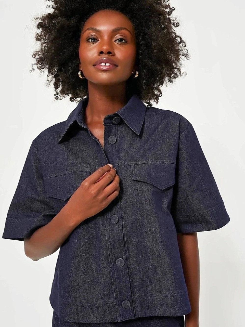 Tuckernuck Navy Denim Tessa Top Tessa Top Blue Denim Short Sleeve Button Down XL